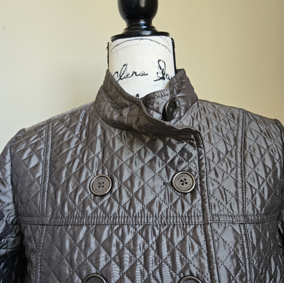 Elena Solano quilted jacket gray metallic button front womens M - Picture 2 of 11